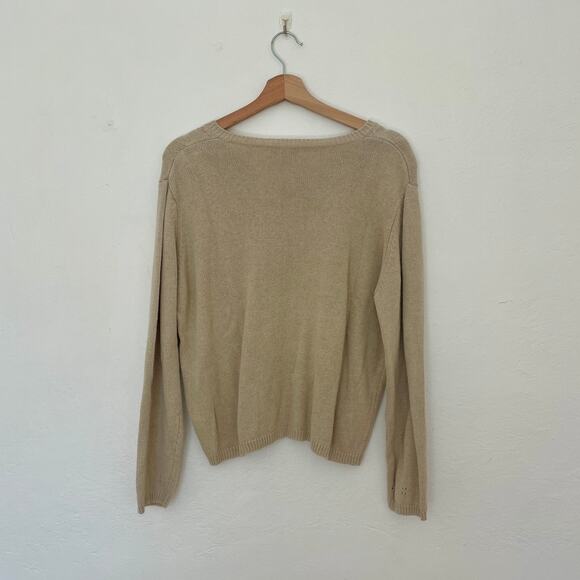 Eddie Bauer – Vintage Linen-Cotton Blend Oatmeal Crochet Knit Sweater - Picture 3 of 6